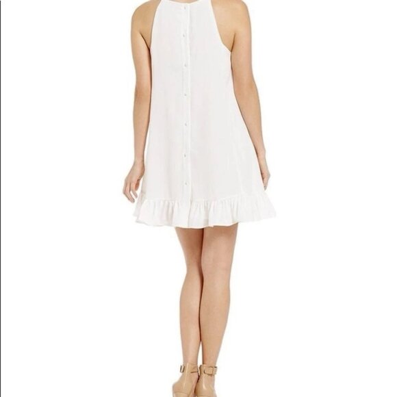 Gianni Bini Dress Sz M Strappy Halter Button Back Swing Flare Ruffle Hem - Picture 10 of 16